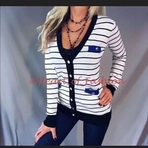 Colorblock Striped Long Sleeve Button Cardigan L